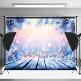 Lofaris Bokeh Holz Boden Schneebedeckt Kiefer Blatt Weihnachten Hintergrund